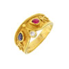 Byzantine ring with white zircon sapphire and ruby ​​- RNG1089