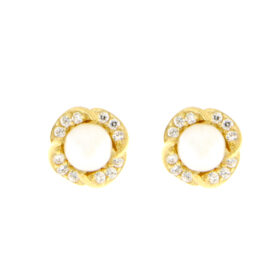 Stud earrings with pearl and zircon 14K - SK095
