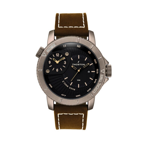 THORTON ρολόι Horik Grey PVD Brown Leather Strap - 9203122