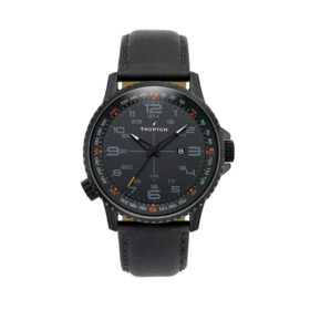 THORTON Kalf Black PVD Leather Strap watch - 9202111