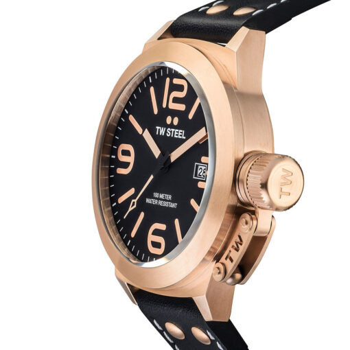TW Steel Watch Canteen Black Leather Strap Rose Gold - CS72