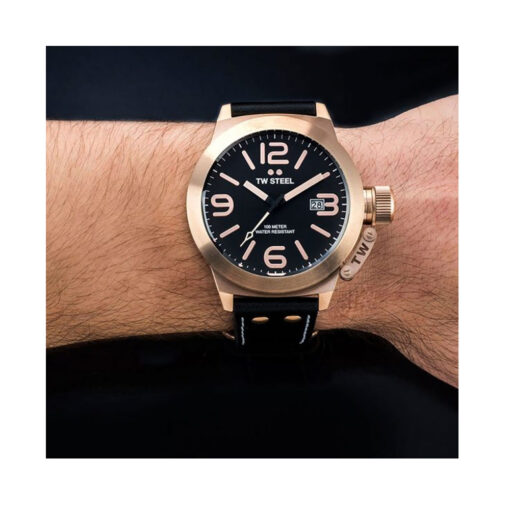 TW Steel Watch Canteen Black Leather Strap Rose Gold - CS72
