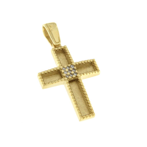 Γυναικείος σταυρός χρυσός διπλής όψης με ζιργκόν Κ14 - STAVR061