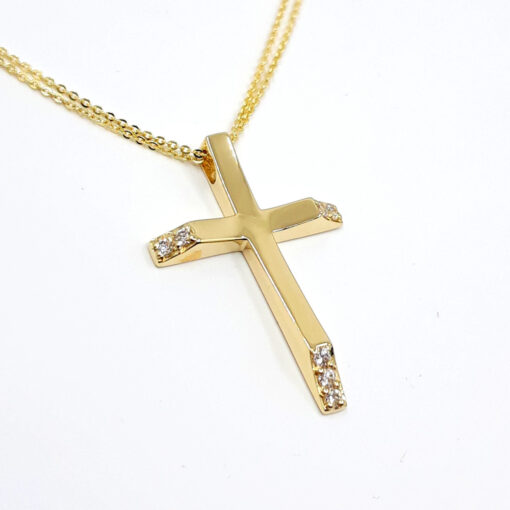 Val'oro βαπτιστικός σταυρός για κορίτσι χρυσός με ζιργκόν Κ14 - H0169KK