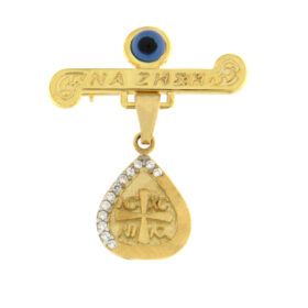 Safety pin double-sided with cross evil eye and zircon K9 – PAR083