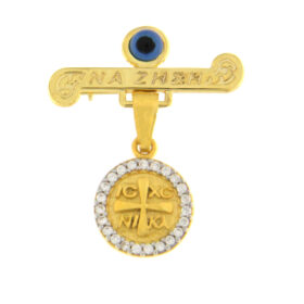 Double-sided safety pin with cross evil eye and zircon K9 – PAR089