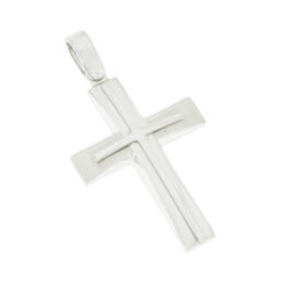 Single-sided baptismal cross for boy white gold K14 – STAV017