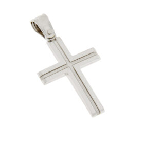 One-sided baptismal cross for boy white gold K14 – STAV074