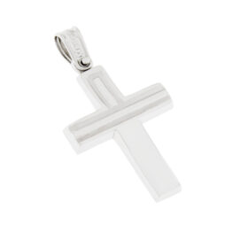 Single-sided baptismal cross for boy white gold K14 – STAV076