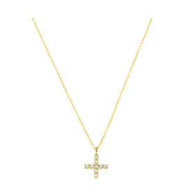 Women's double-sided gold cross with white and black zircons K14 – STAVR232