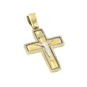 Triantos two-color single-sided baptismal cross for boy K14 – STAVR154