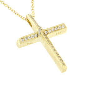 Triantos baptismal cross gold for girl with zircon K14 – STAVR139