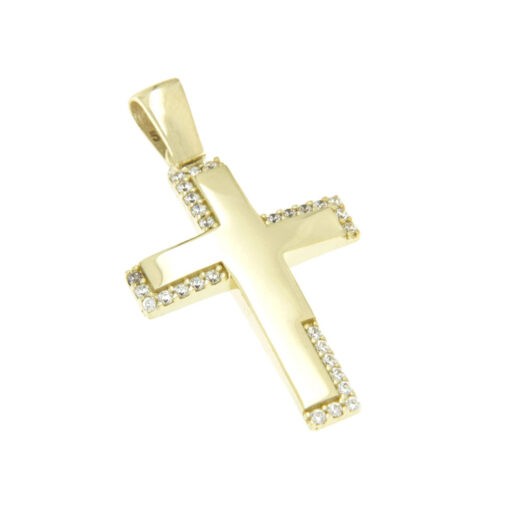 Βαπτιστικός σταυρός χρυσός για κορίτσι διπλής όψης με ζιργκόν Κ14 – STAVR221