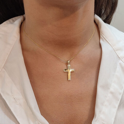 Βαπτιστικός σταυρός χρυσός για κορίτσι διπλής όψης με ζιργκόν Κ14 – STAVR221