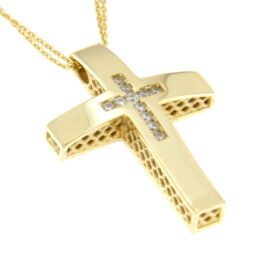 Baptismal cross for girl double-sided gold with zircon K14 – STAVR138
