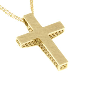 Baptismal cross for girl double-sided gold with zircon K14 – STAVR138