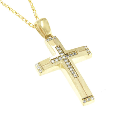 Βαπτιστικός σταυρός χρυσός για κορίτσι διπλής όψης με ζιργκόν Κ14 – STAVR219