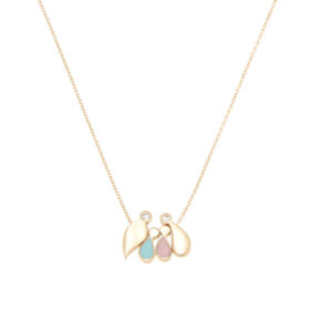Necklace family with boy and girl with enamel and zircon K14 rose gold - NCK051