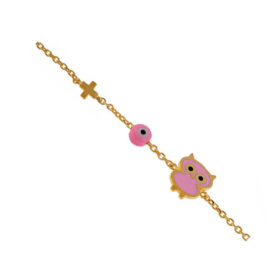 Children's bracelet for girls with an owl and an evil eye made of K9 gold - BRAX044