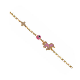 Children's bracelet for girls with a unicorn and an evil eye made of K9 gold - BRAX041