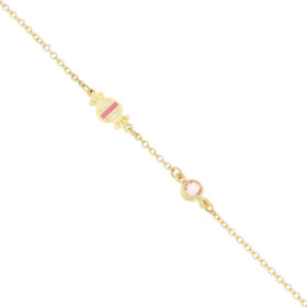 Children's bracelet, girl with candy and pink zircon K9 gold – BRAX022