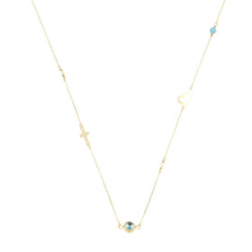 Necklace with evil eye and gold elements K14 gold – NCK064