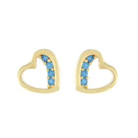 Stud heart earrings with blue zircon 14K gold – SK171
