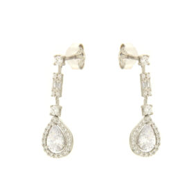 Rosette hanging earrings 14K white gold zircon – SK199