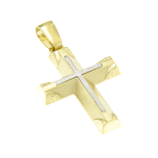 Βαπτιστικός σταυρός δίχρωμος για αγόρι Κ14 – STAVR256