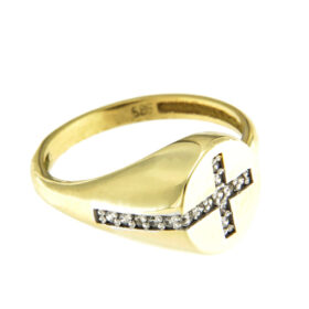 Gold chevalier ring with zircon cross K14 – RNG1232