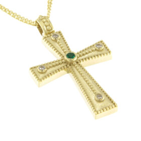 Val'oro baptismal Byzantine cross for girl gold with green zircon K14 – H0211K-BS
