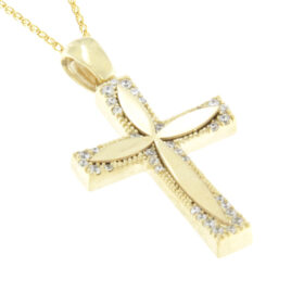 Baptismal cross for girl double-sided gold with zircon K14 – STAVR299