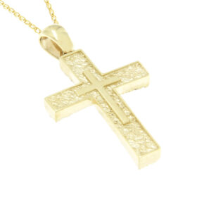 Baptismal cross for girl double-sided gold with zircon K14 – STAVR299