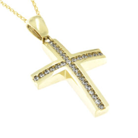 Baptismal cross for girl gold with zircon K14 – STAVR301