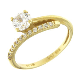 Solitaire ring gold twisted with zircon K14 – RNG1251