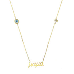 Mom necklace with evil eye and cross with zircon K9 gold – NCK076