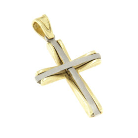 Val'oro baptismal cross for boy two-tone K14 - STAVR186