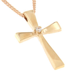Val'oro baptismal cross for girl double sided rose gold with white zircons K14 – VAL34OP