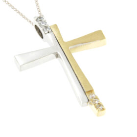 Val'oro two-tone baptismal cross for girl with zircon K14 - H0216LK-M