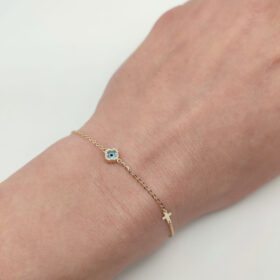 Children's bracelet made of gold with a cross and an evil eye with zircon K14 - BRAX116
