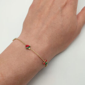 Children's bracelet for girls with cherries and strawberries K14 gold - BRAX143