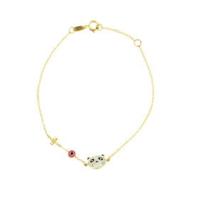 Children's bracelet for girls with a teddy bear, a cross and a pink evil eye K9 gold - BRAX126