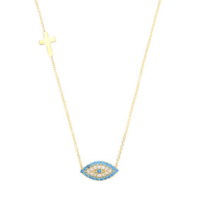 Evil eye necklace with zircon and cross K14 gold – MT074