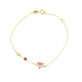 Children's bracelet for girls with fox, cross and pink evil eye K9 gold – BRAX123