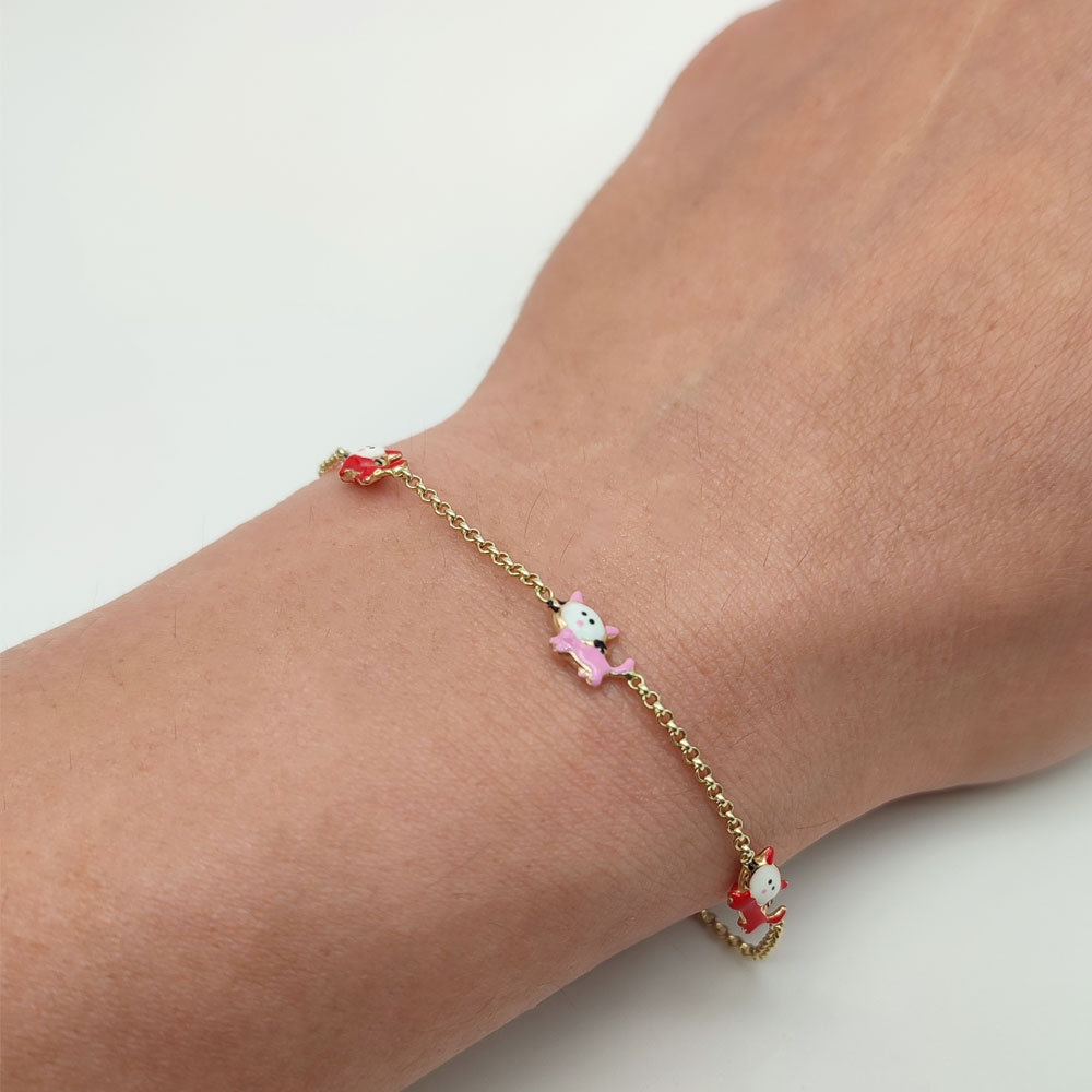 Βραχιόλι παιδικό για κορίτσι με γατούλες χρυσό Κ14 – BRAX144