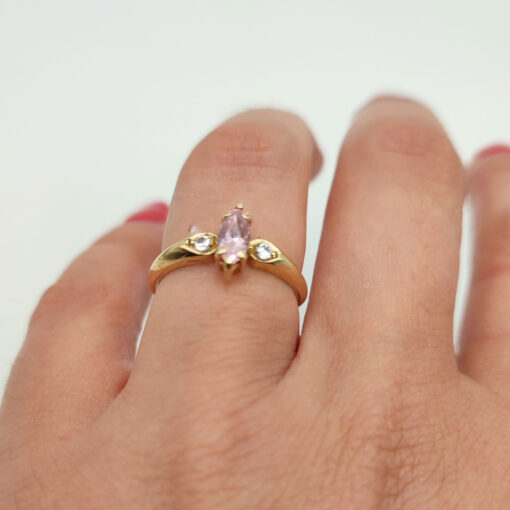 Δαχτυλίδι μονόπετρο χρυσό με ροζ ζιργκόν Κ14 – RNG1289