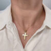 Βαπτιστικός σταυρός για κορίτσι διπλής όψης δίχρωμος με ζιργκόν Κ14 – STAVR333