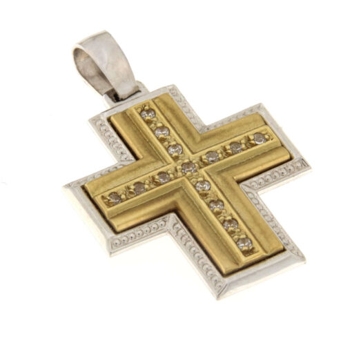 Βαπτιστικός σταυρός για κορίτσι δίχρωμος με ζιργκόν Κ14 – STAVR353