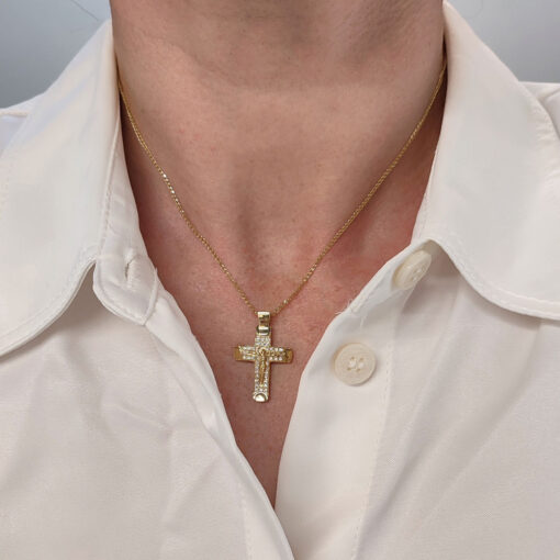 Βαπτιστικός σταυρός για κορίτσι χρυσός με τον Χριστούλη και ζιργκόν Κ14 – STAVR334