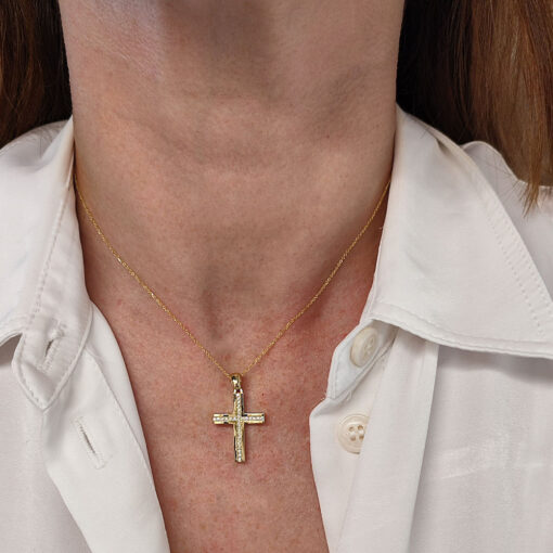 Βαπτιστικός σταυρός για κορίτσι χρυσός με ζιργκόν Κ14 – STAVR357